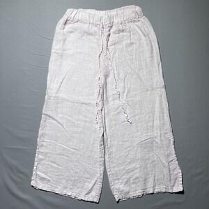 Meo Meli Pants Womens Pink Linen Wide Leg Pull On Drawstring Made Italy‎